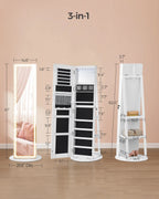 SONGMICS LED Mirror Jewelry Cabinet With Full-Length Mirror, 21.59in D x 21.59in W x 62.59in H
