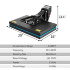 SHZOND Clamshell Heat Press 16 x 20 Inch 1700 W - Digital Control
