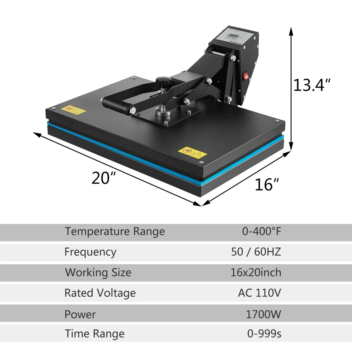 SHZOND Clamshell Heat Press 16 x 20 Inch 1700 W - Digital Control