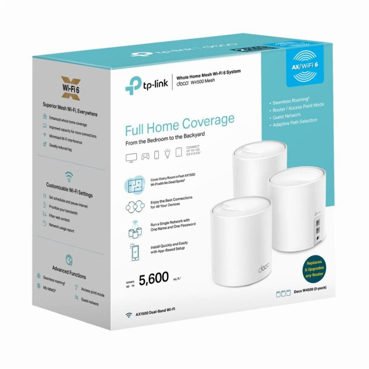 TP-Link Wi-Fi 6 Mesh Router Replacement System | 3- AX1500 Mesh Routers | Coverage up to 5,600 Sq. ft. | Parental Controls | Connect up to 120