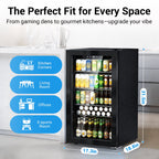 Snowyermine 130 Can Beverage Refrigerator and Cooler with Glass Door for Home, 17.3 in W, 31.5 in H, Black