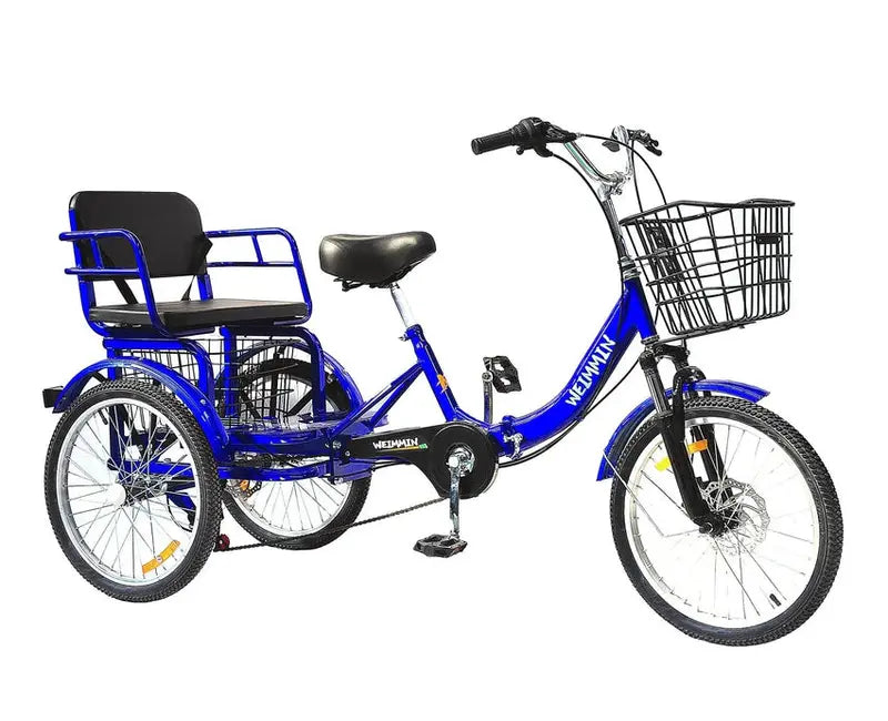 WEIMMIN Adult Folding Tricycle, 7-Speed, 20-Inch Wheels, Star-Striped Blue Frame