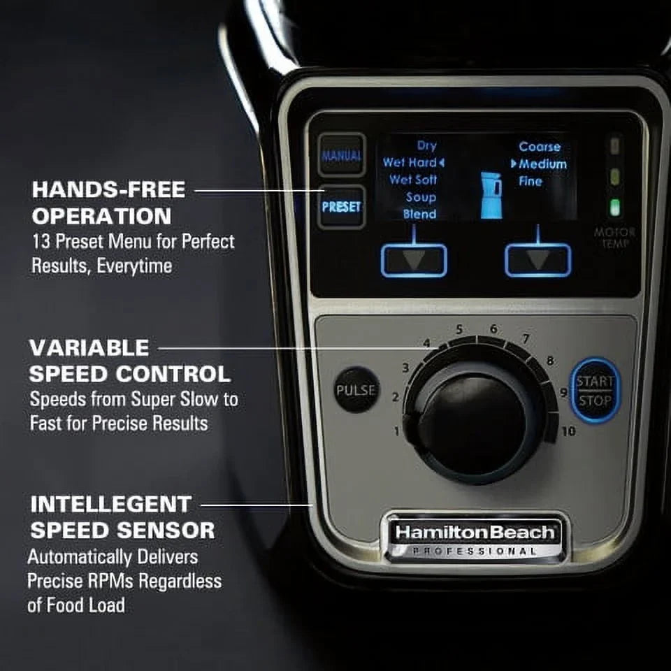 Hamilton Beach Professional Juicer Mixer Grinder 2.2 HP 120V With 3 Stainless Steel Jars, 1.5 Liters - 58770