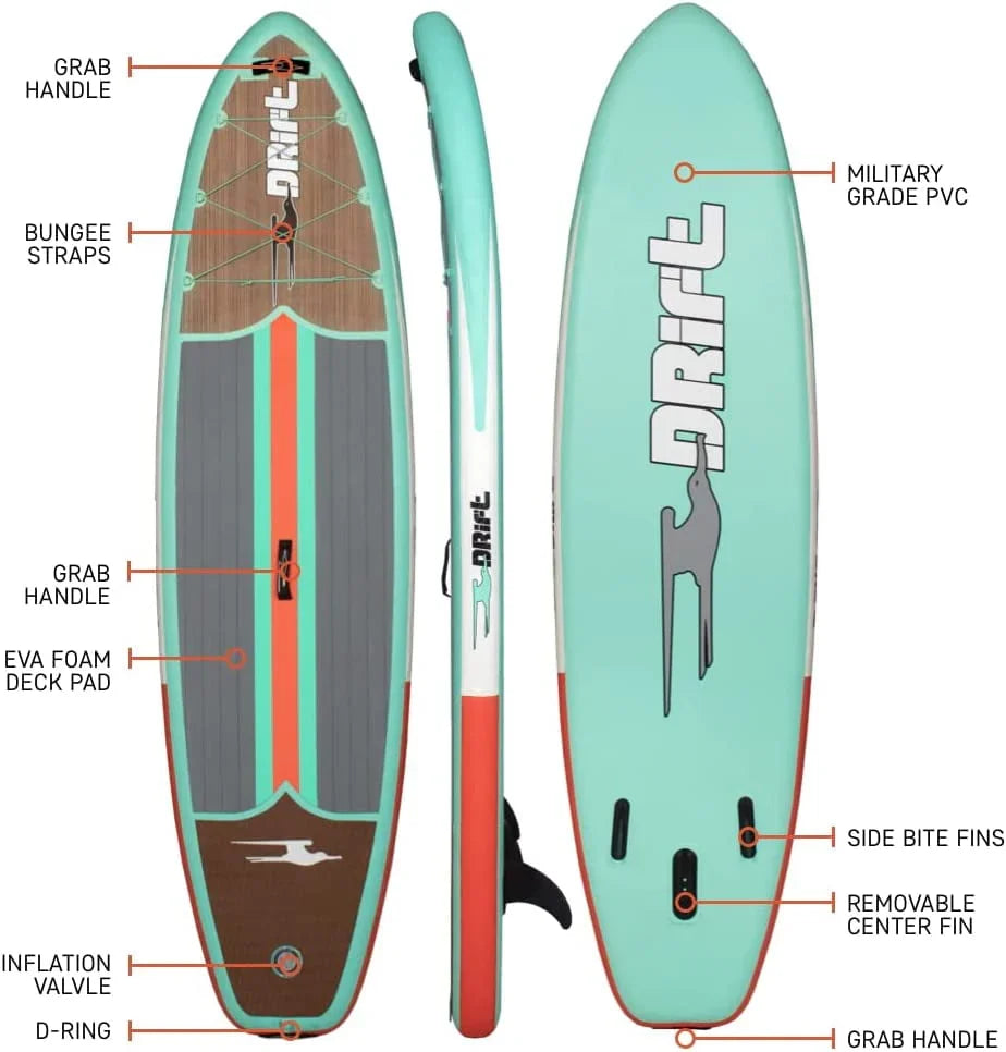 Drift Aero Inflatable Stand Up Paddle Board With Accessories, Classic Woodgrain, Adult, 10'8"