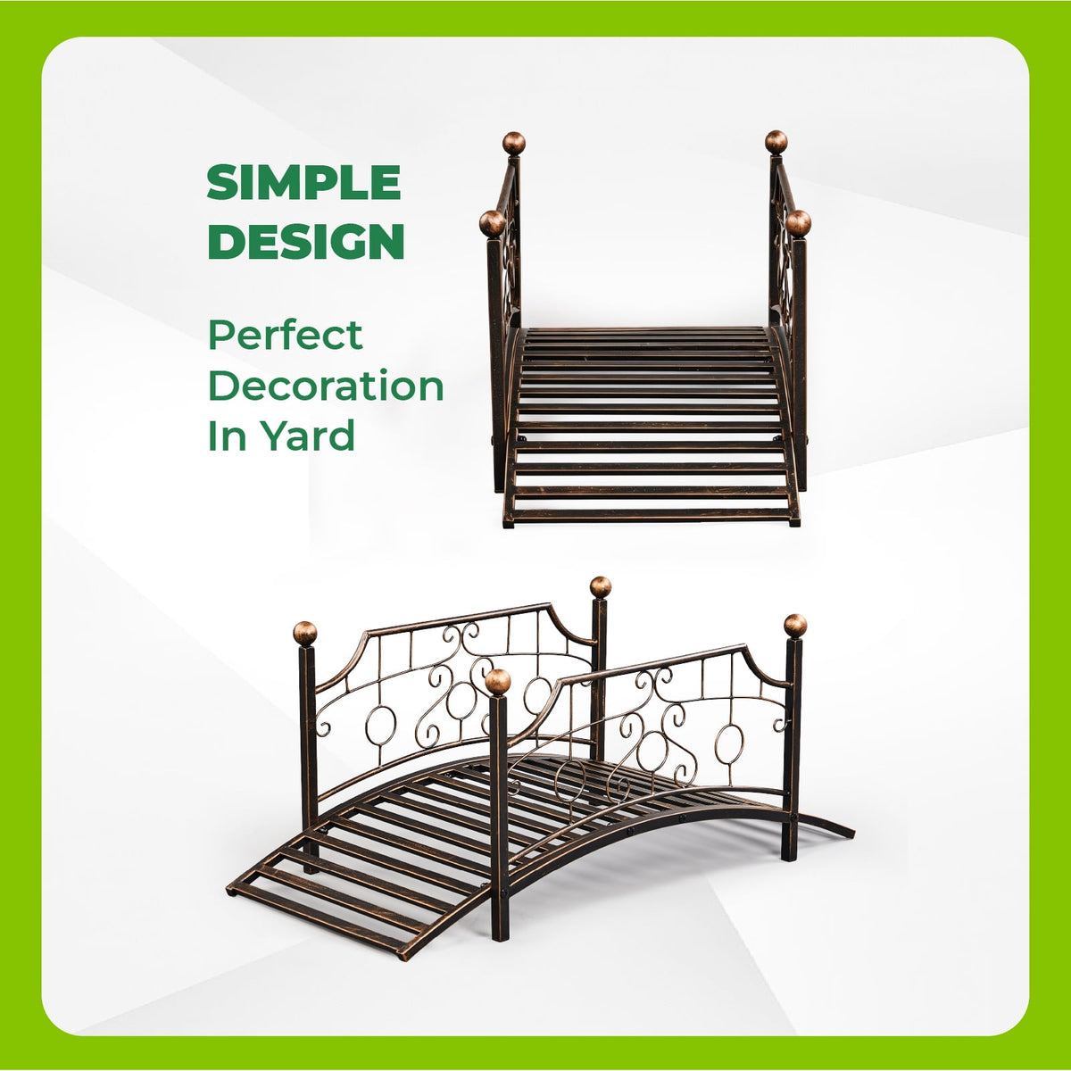 Ktaxon 3.3ft Wrought Iron Garden Footbridge with Flat Top Railings & Spherical Finials, Ornamental Pond Bridge for Yard Antique Bronze