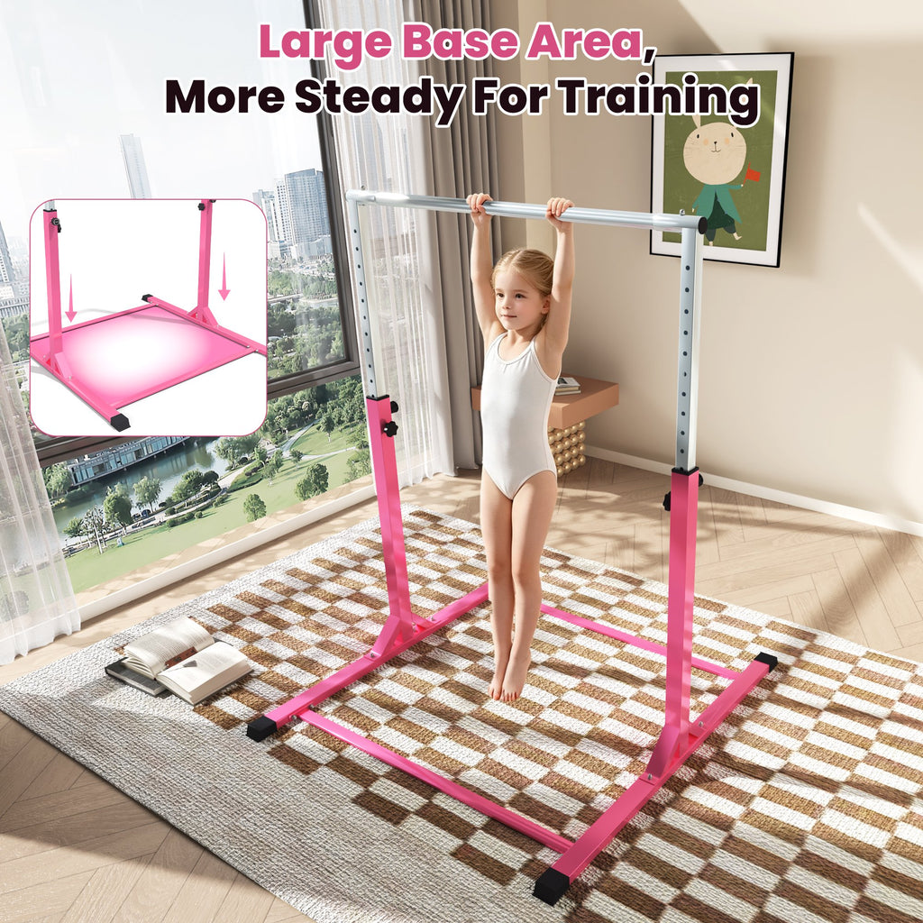Ainfox Adjustable Kids Gymnastics Kip Bar with Pull Rings for Kids Ages 5-15 Gym Training,Pink