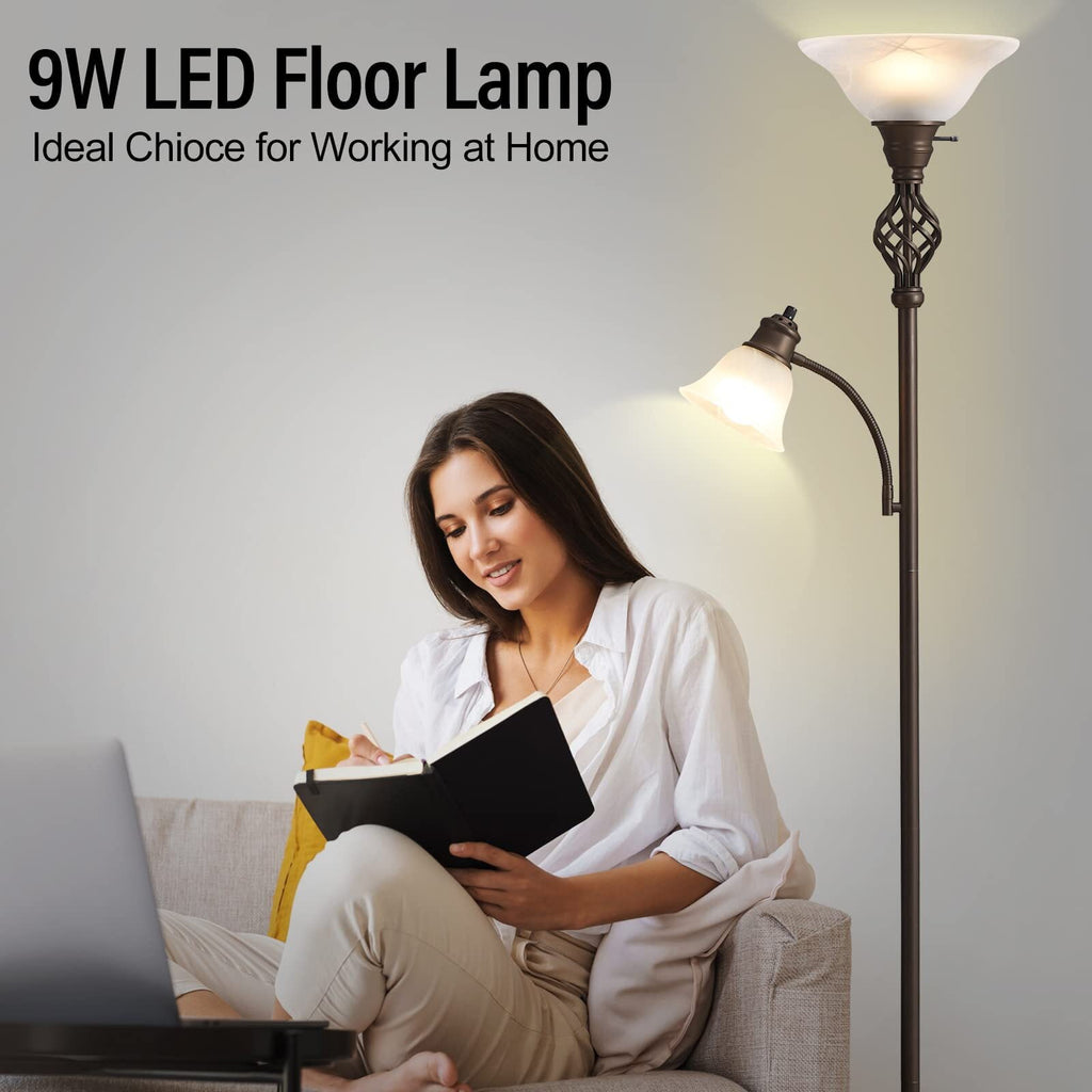 NATYSWAN Torchiere Floor Lamp for Living Room, LED Standing Reading Light for Bedroom with Glass Shade for Living Room Corner Bedroom Home Office