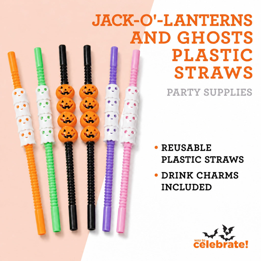 Jack-o'-Lanterns and Ghosts Plastic Straws, Multicolor, 8 Pieces, Halloween by Way To Celebrate