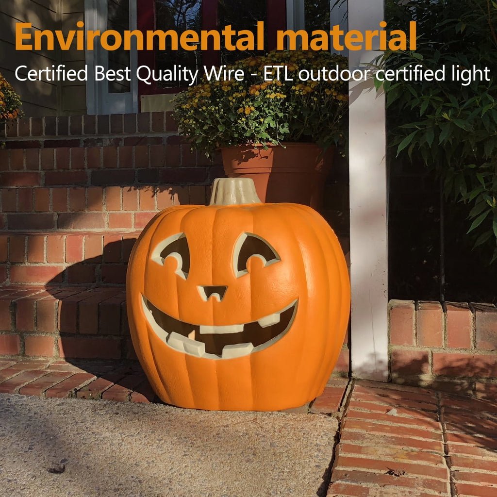 Gamexcel 21" Jack O Lantern Halloween Plastic Pumpkin Lights with Pre-lit LED Bulbs - Indoor/Outdoor Smile Face Decoration
