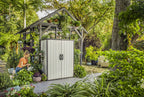 Keter Premier Tall Vertical Resin Outdoor Storage Shed With Floor And Locking Double Doors - Grey