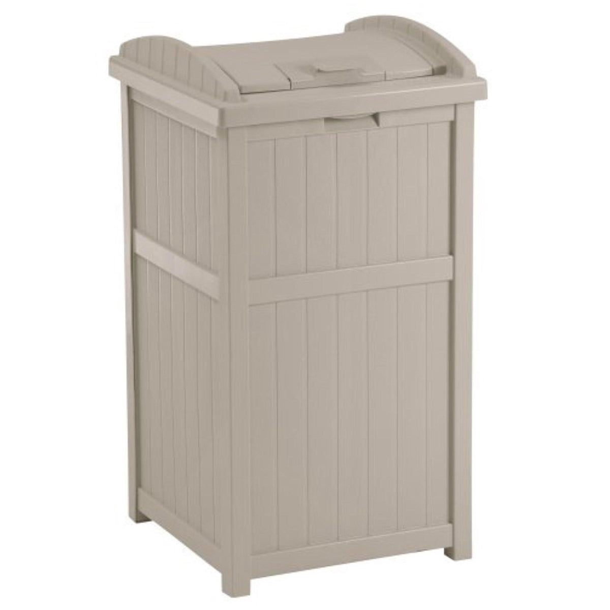 Suncast Trash Hideaway Outdoor Patio Trash Can Bin, 33 Gallon, 1 Java and 1 Taupe