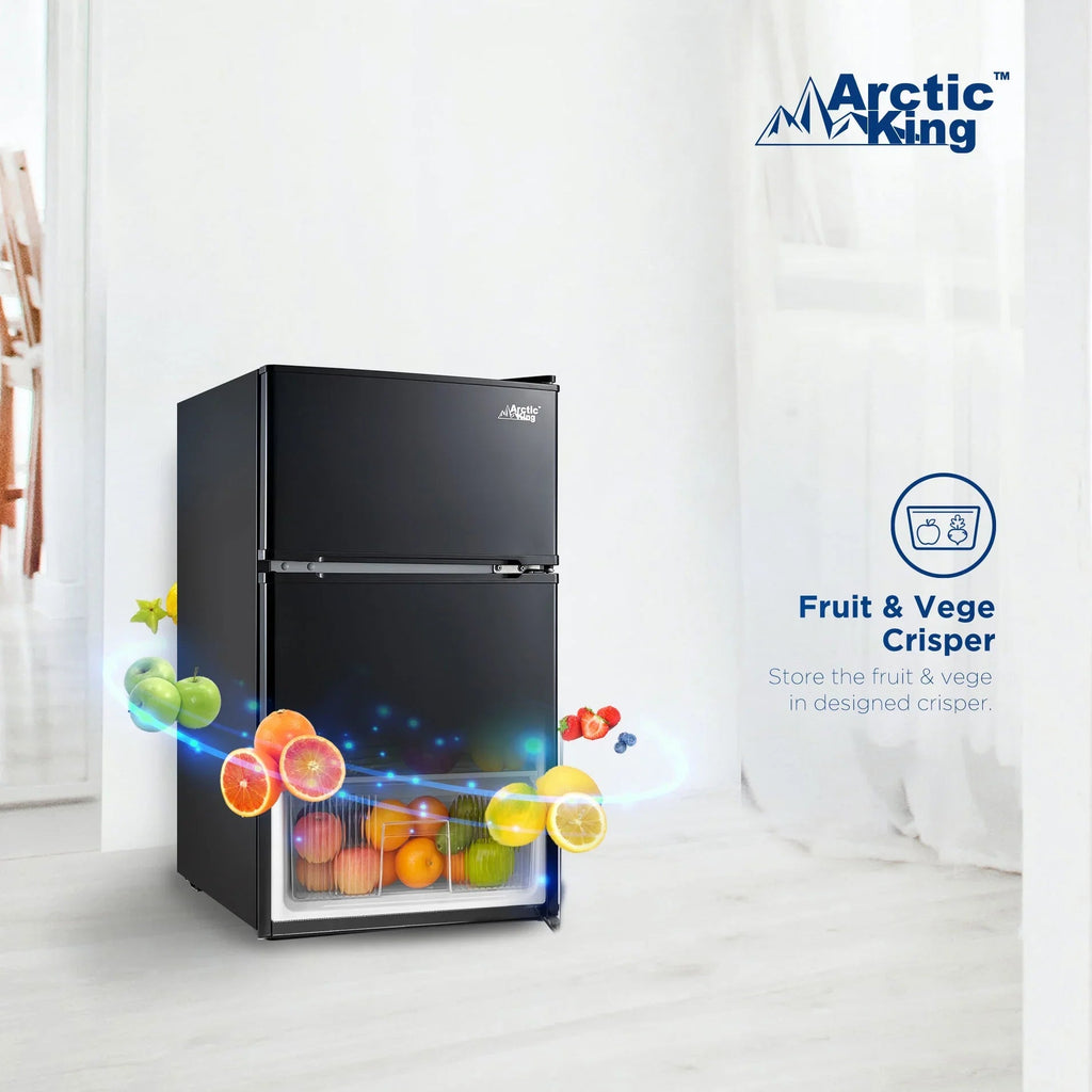 Arctic King Two-Door Mini Fridge With Freezer, 3.2 Cu. Ft., Stainless Steel