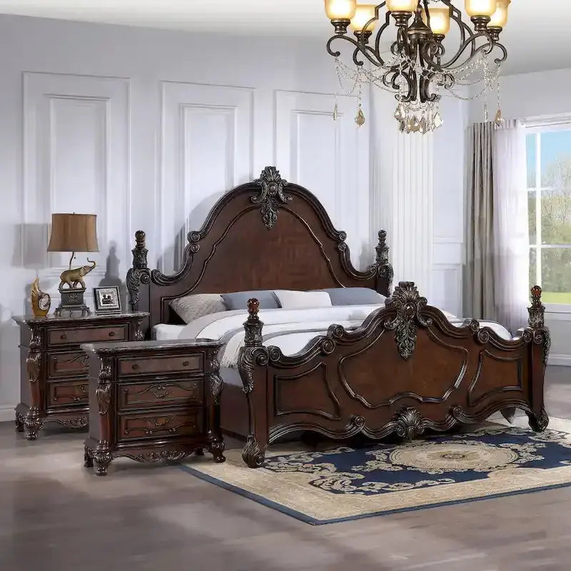 Furniture of America Eugene Traditional Dark Cherry Panel Bedroom Set, 3-Piece