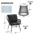3-Piece Rattan Patio Conversation Set With Glass-Top Bistro Table, Two Wide-Arm Chairs And Seat Cushions