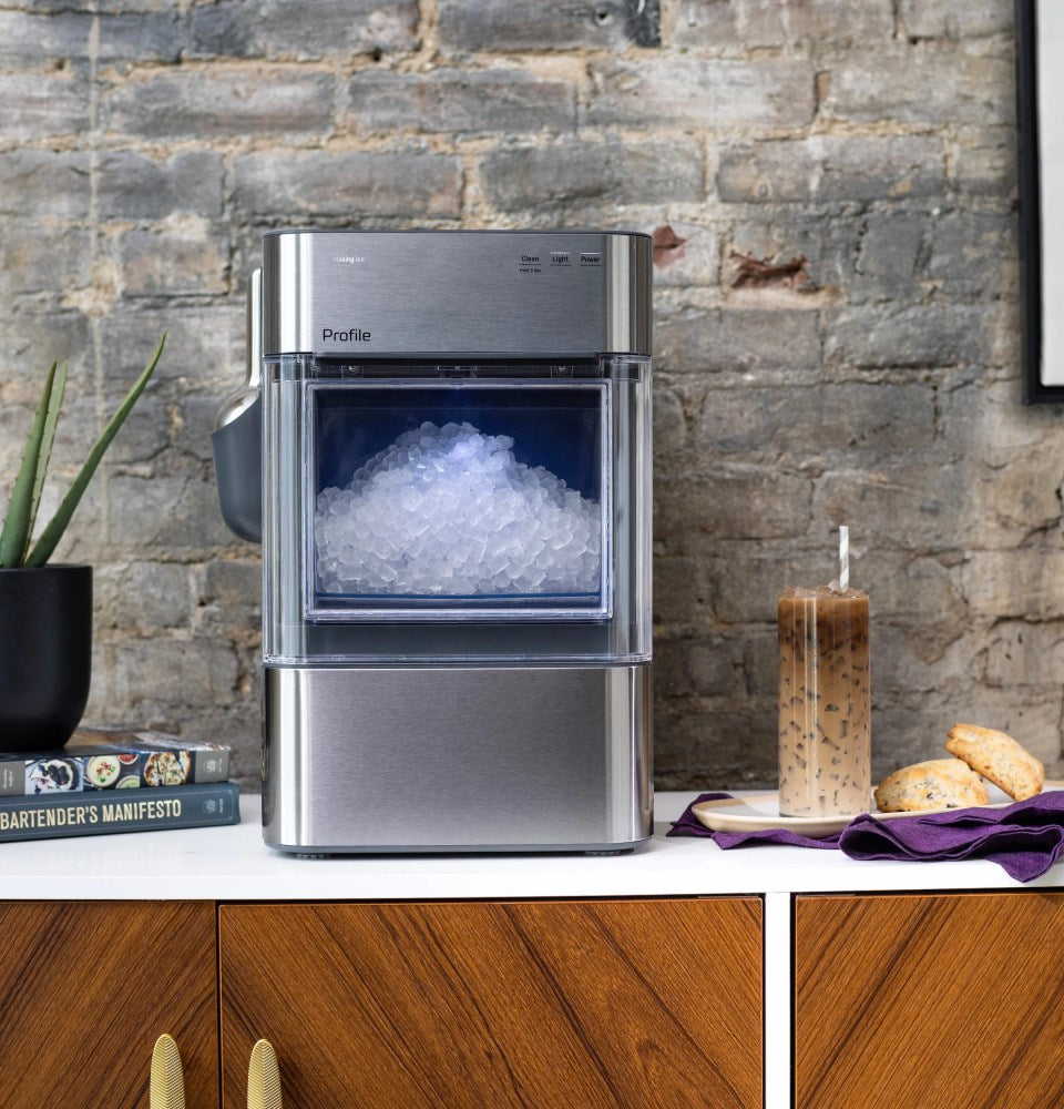 GE Profile Opal 2.0 Ultra Nugget Ice Maker With Scale Inhibiting Filter, Scoop, 38 lbs In 24 Hours, WiFi - Stainless Steel