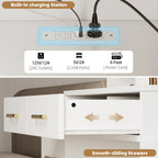UGTOO LED Makeup Vanity Desk With Mirror, 58.27in, 10 Adjustable LED Bulbs, 8 Drawers, 2 Cabinets, White