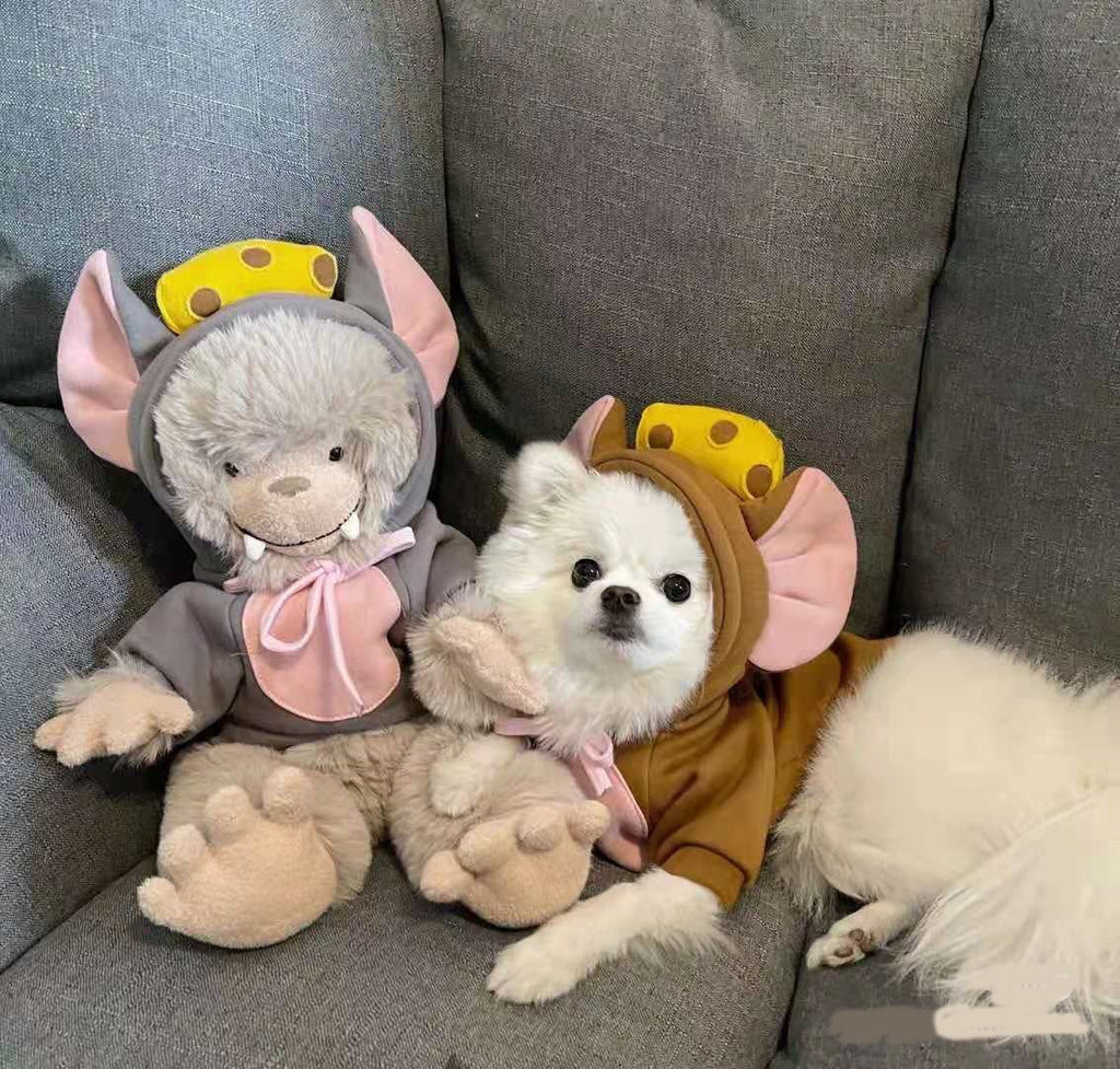 WILLED Halloween Big Ear Mouse Dog Hoodies, Cute Cheese Warm Pet Costume for Small Medium Dogs, French Bulldog, Chihuahua, S (Chest 53cm/ 20.8")