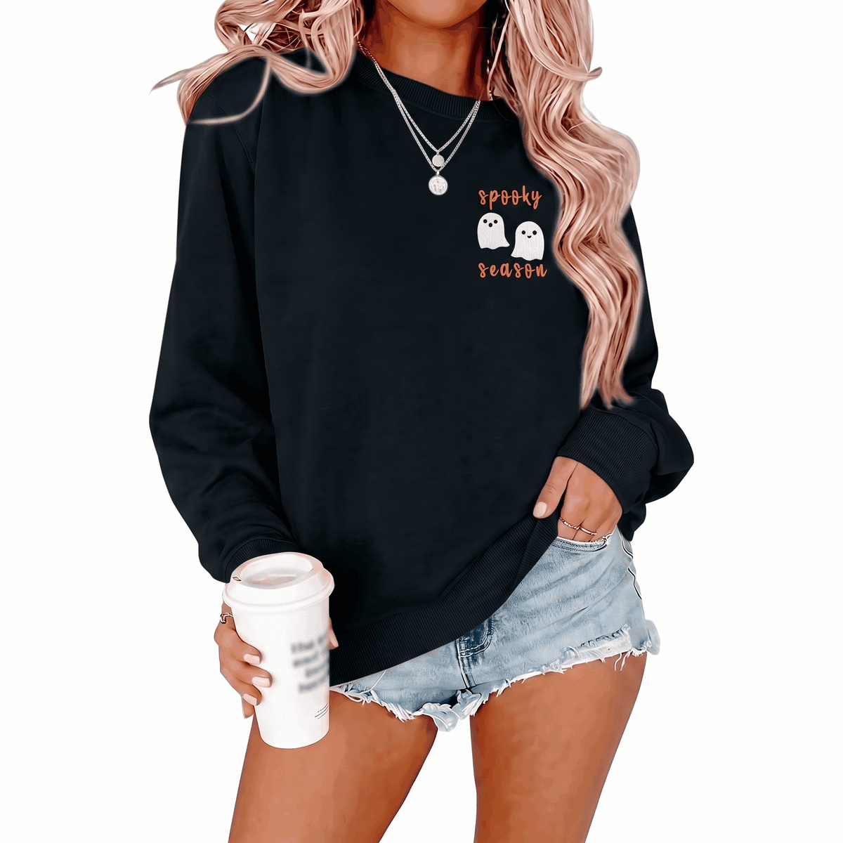 MOUSYA Halloween Sweatshirt Women Spooky Season Shirt Pumpkin Fall Sweatshirt Ghost Long Sleeve Pullover Tops