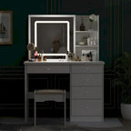 LED Vanity Desk Set With Illuminated Mirror, Stool, 39.4in Wide - White