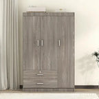 3-Door Wardrobe With Dual Drawers, Shelves And Hanging Rail - 41.3L x 18.5W x 68.2H