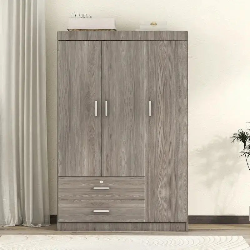 3-Door Wardrobe With Dual Drawers, Shelves And Hanging Rail - 41.3L x 18.5W x 68.2H