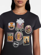 Halloween Stamp Women's Graphic Tee with Short Sleeves, Sizes XXS-XXL