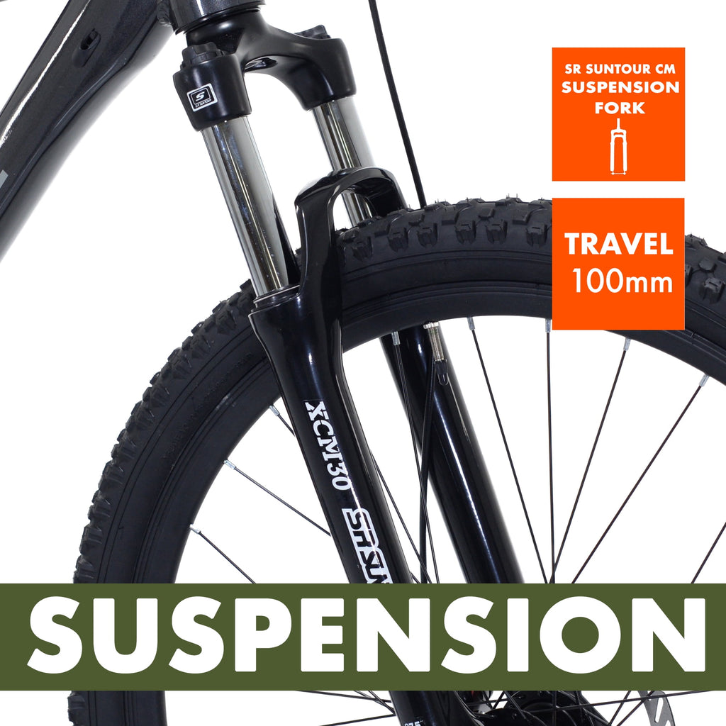 Ozark Trail Timber 27.5 in Mountain Bike, Small Frame, Fits Riders 5 ft 0 in-5 ft 6 in, Black, Adult, Unisex