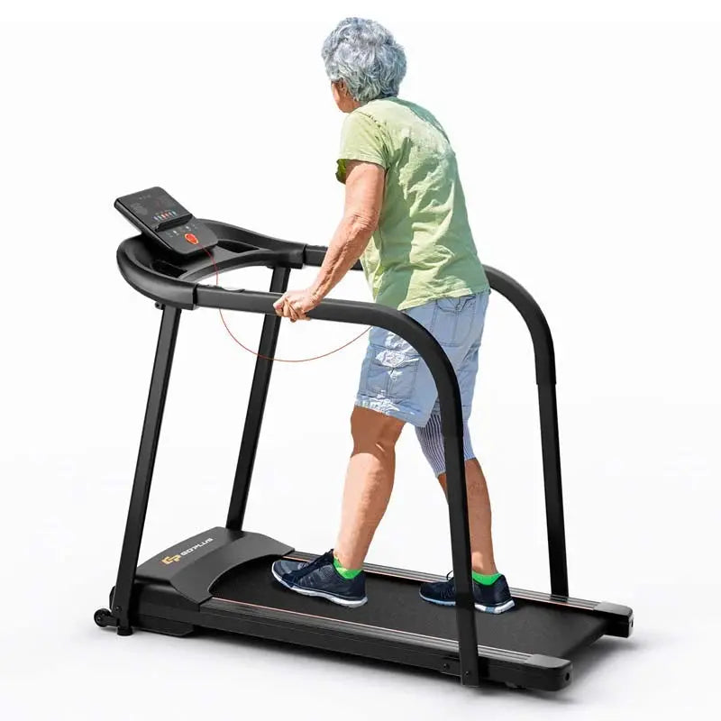 Senior-Friendly Walking Treadmill With Extended Handrails, 2.5 HP, 300 Lb Capacity, Black