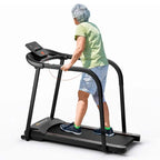 Senior-Friendly Walking Treadmill With Extended Handrails, 2.5 HP, 300 Lb Capacity, Black