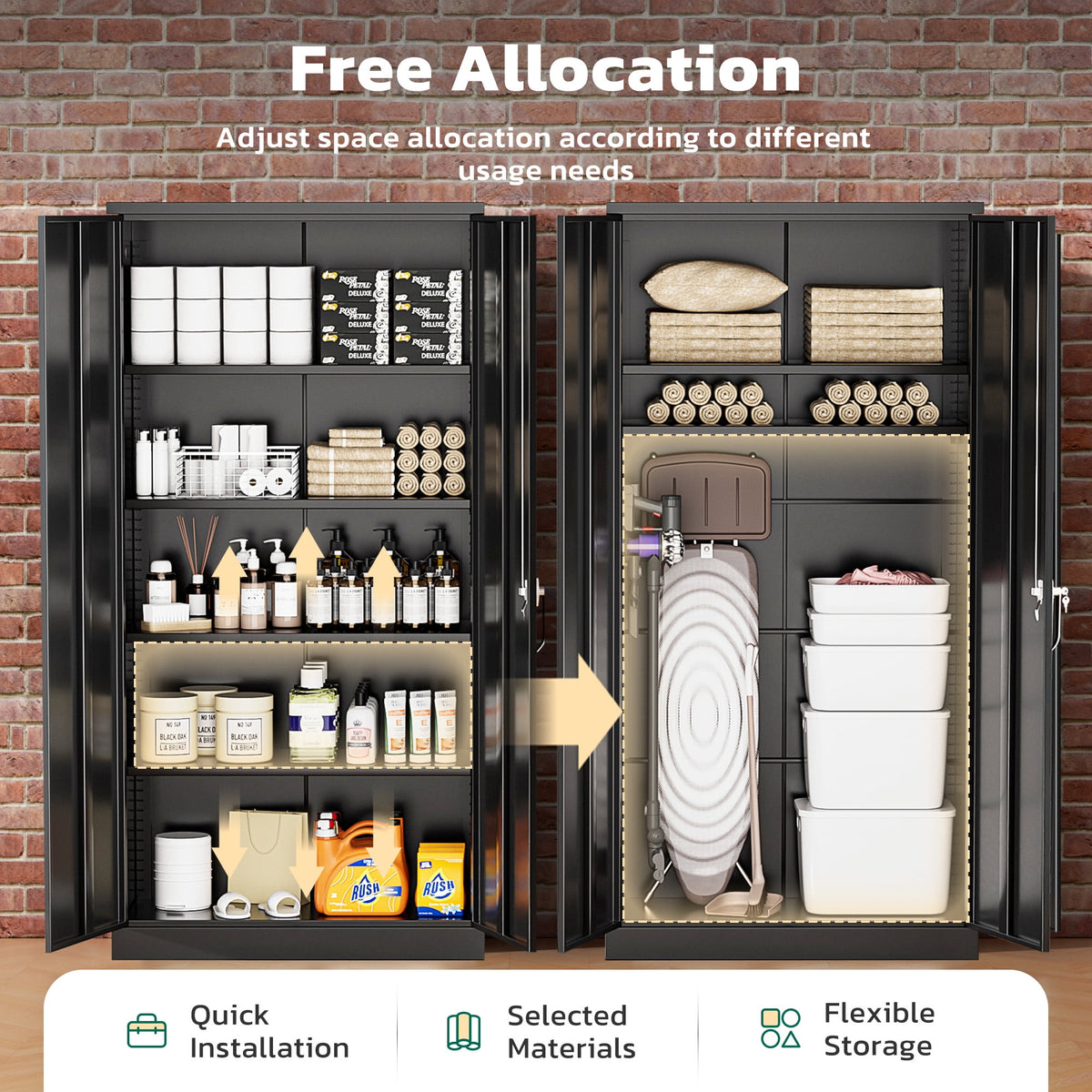 SUNCROWN 71 In Metal Storage Garage Cabinets with Locking Doors and Adjustable Shelves, Steel Storage Cabinet for Garage, Office, Classroom, Assemble
