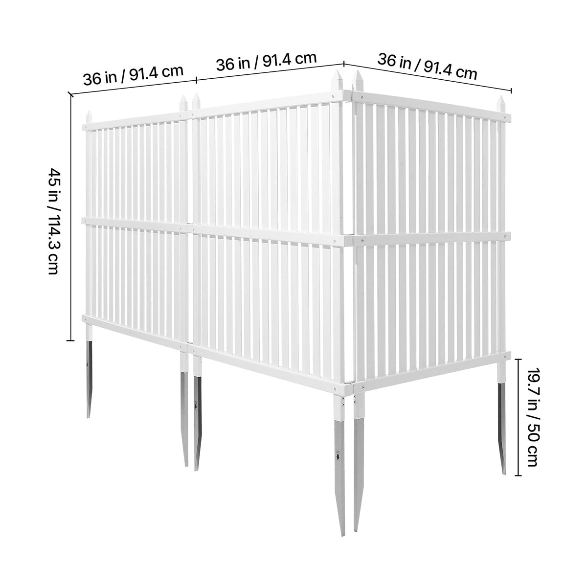 KFFKFF 3-Panel Outdoor Privacy Screen, 36 x 45 in Fence with 19.7 in Ground Stakes, Vinyl Privacy Enclosure for Pool Equipment, Trash Cans, and A/C