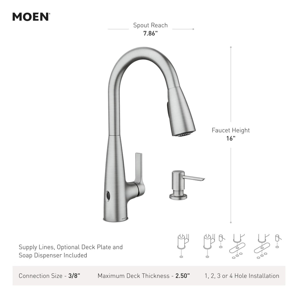 Moen Haelyn Chrome Touchless Single-Handle Pulldown Sprayer Kitchen Faucet with Soap Dispenser, Features Power Clean for a Faster Wash