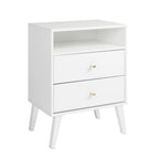 Prepac Milo 2-Drawer Tall Nightstand With Open Shelf, White