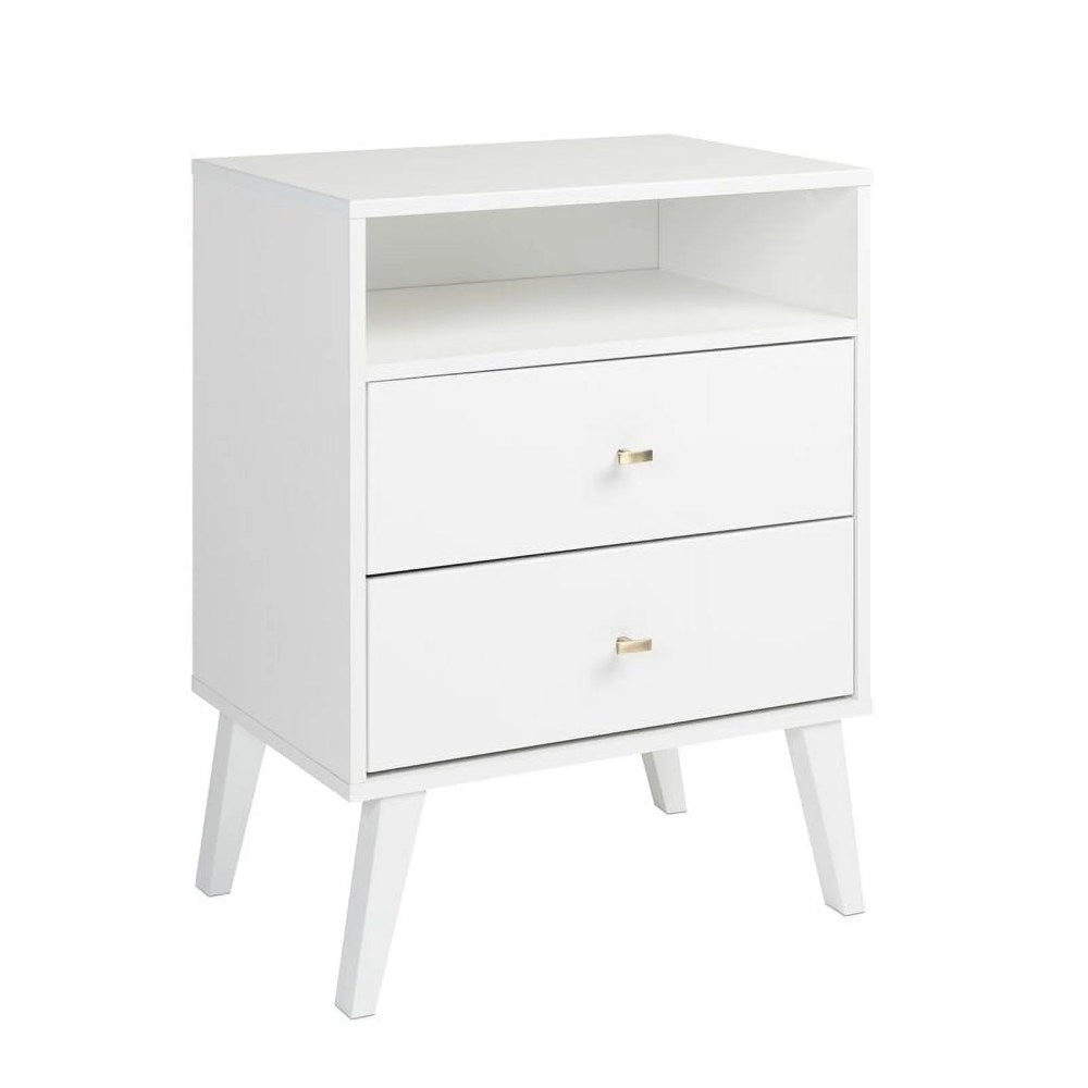 Prepac Milo 2-Drawer Tall Nightstand With Open Shelf, White