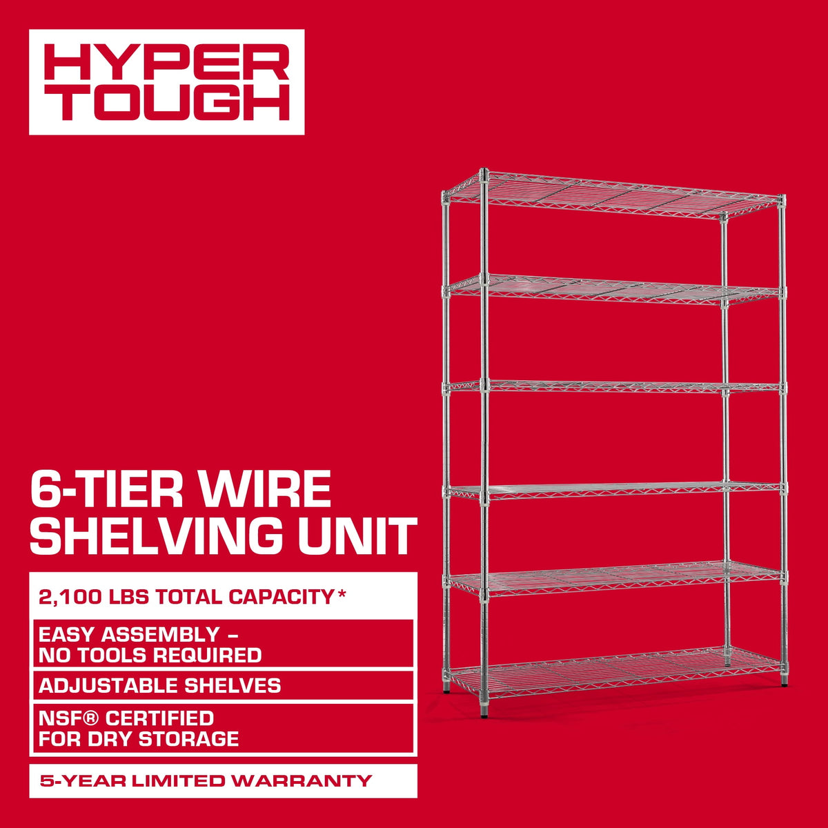 Hyper Tough 6-Tier Wire Shelving Unit, Chrome, Heavy-Duty Storage