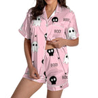 ChenYiFH Halloween Pajama Sets For Women 2 Piece Pumpkin Print Shirts And Pajamas Shorts Button Down Short Sleeve Sleepwear Black S