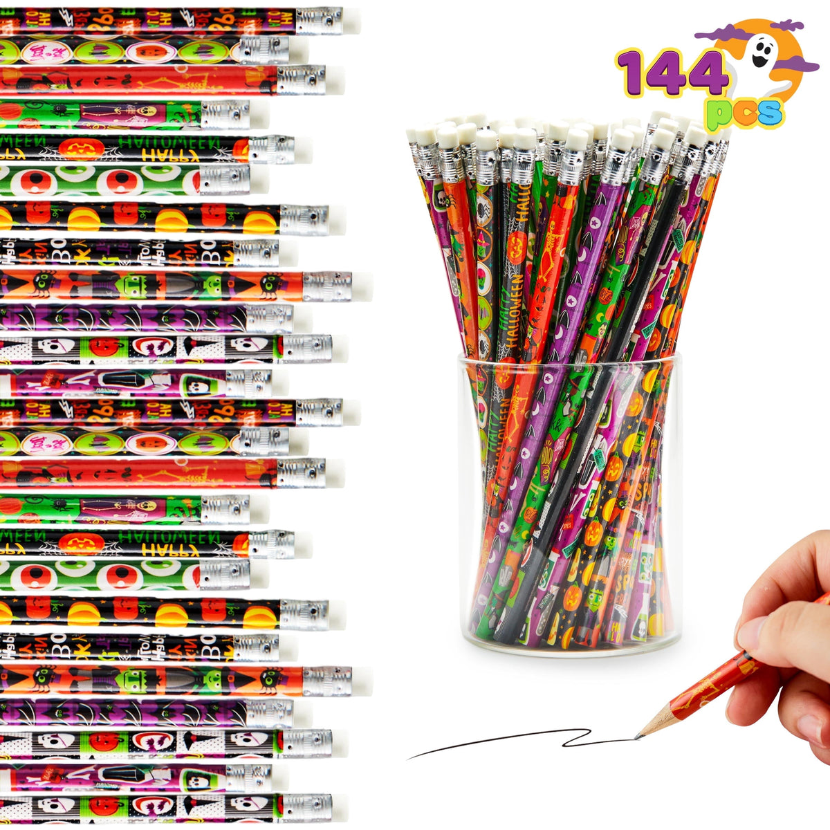 Joyfy 48 Pcs Halloween Pencils Bulk with Eraser for Kids, Colorful Pencils Stationery Pencil Set, Halloween Favors Prizes for Kids, Halloween Bulk Toys