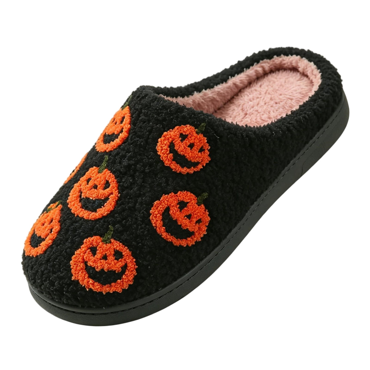 KEVCHE Halloween Cute Pumpkin Cotton Closed Toe Slippers for Women, Soft Warm Indoor House Foam Slippers, Cozy Fluffy Fall Winter Home Footwear for Bedroom Comfort