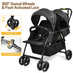 Vomeast Double Stroller for Twins, Foldable Lightweight Travel Stroller for Infant and Toddler, 5-Point Harness, Adjustable Canopy & Reclining Seat