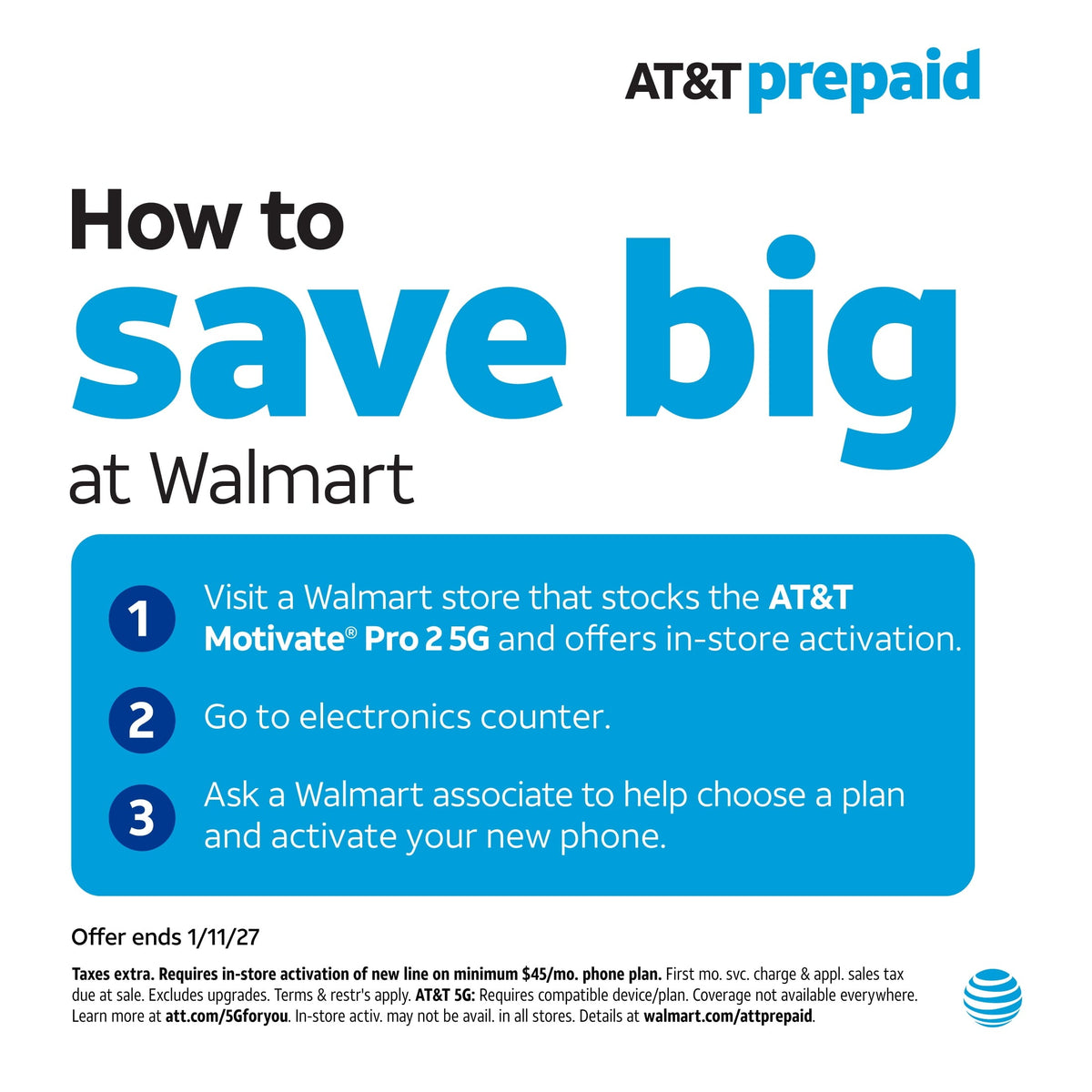 AT&T Motivate Pro 2 5G, 128 GB, Stormy Blue - Prepaid Smartphone [Locked to AT&T]