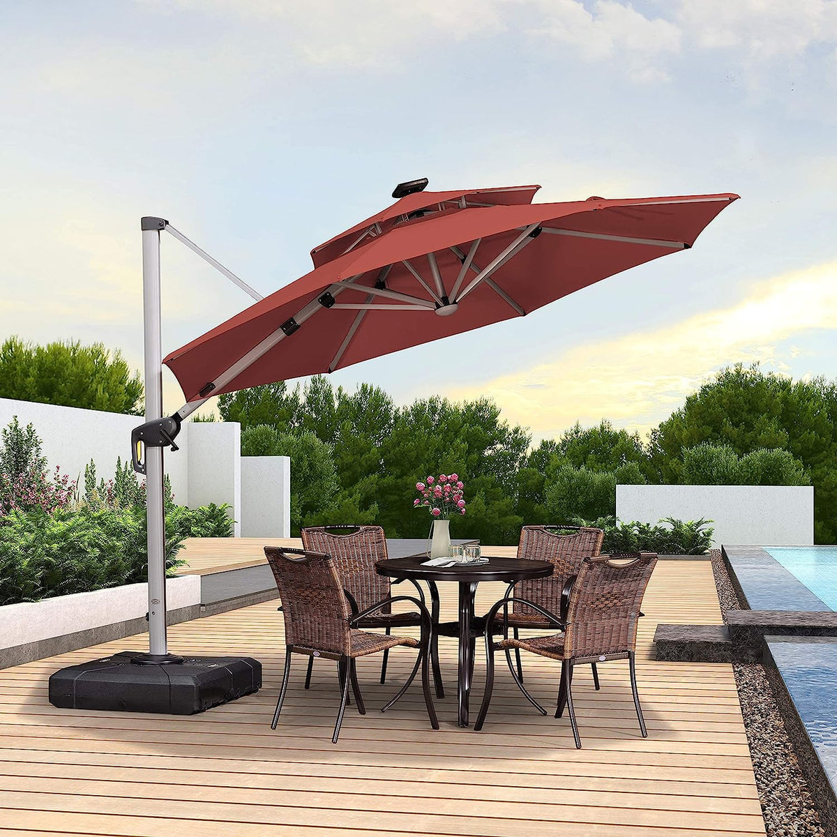 12ft Solar LED Cantilever Patio Umbrella