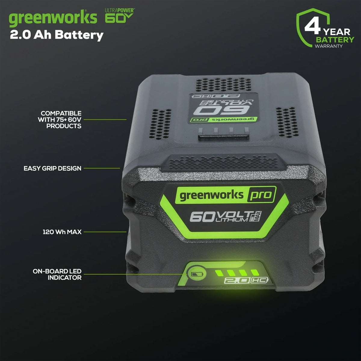 Greenworks 60V HC 2.0Ah Battery 2948702