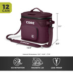 CORE 12 Can Climakeep Magnetic Soft Cooler, Leakproof Cooler, Waterproof Zipper, Mulbery