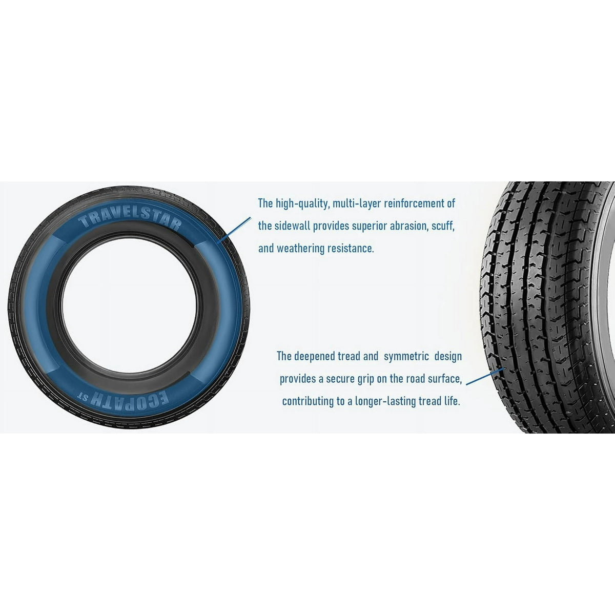 Travelstar Ecopath ST ST205/75R15 111/106M 10Ply Load Range E Radial Trailer Tire ST205/75/15 (Tire Only)