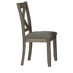 7-Piece Dining Set With Lattice-Back Chairs - Dark Gray Wood Frame & Polyester Upholstery