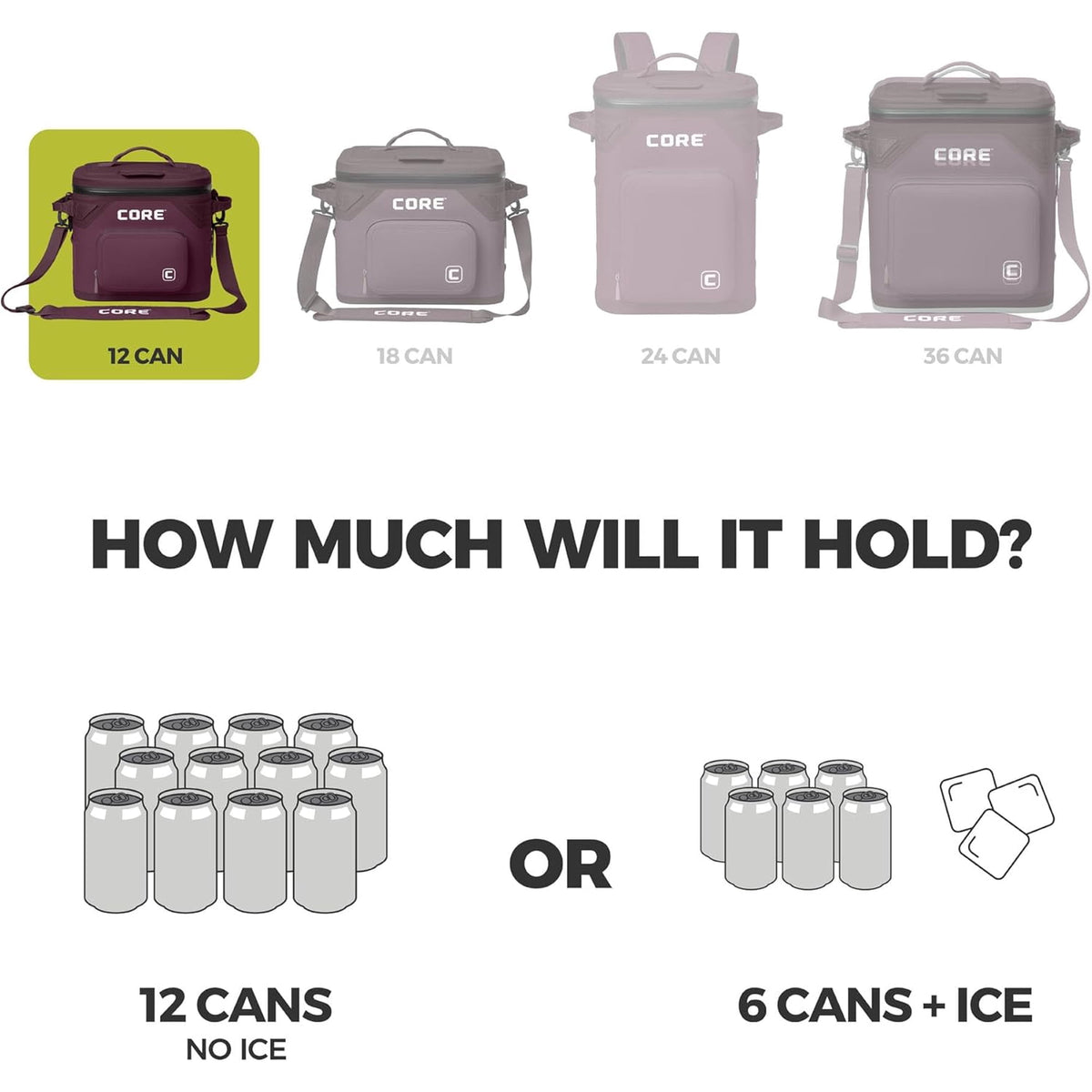 CORE 12 Can Climakeep Magnetic Soft Cooler, Leakproof Cooler, Waterproof Zipper, Mulbery
