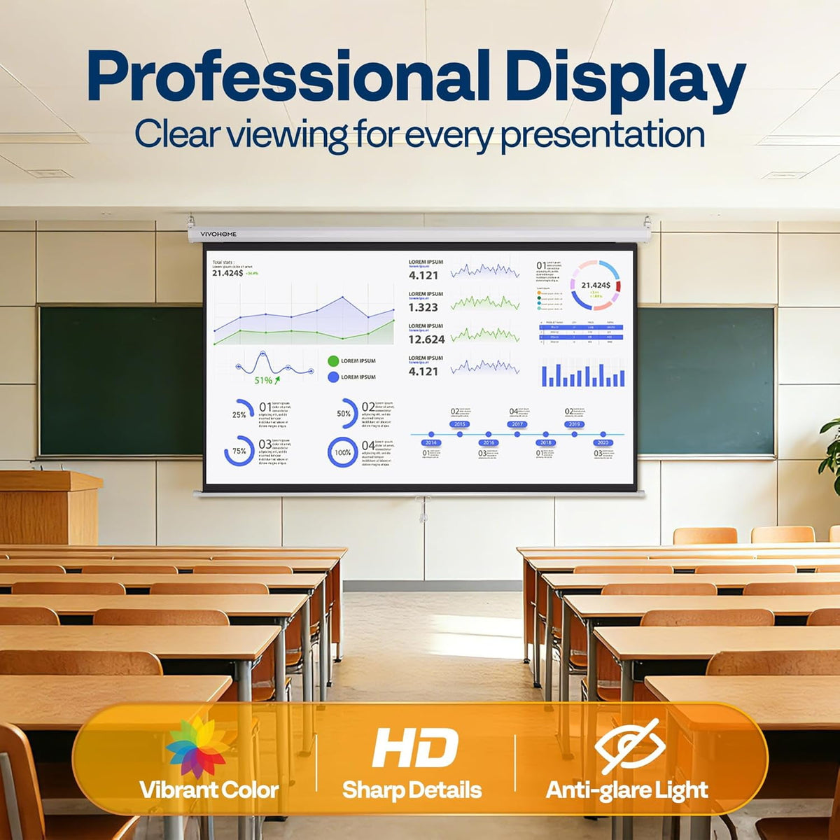 SPECSTAR 100 inch Manual Pull Down Projector Screen, 16:9 HD Retractable Projector Screens with Auto Locking for Movie Home Theater Cinema Office