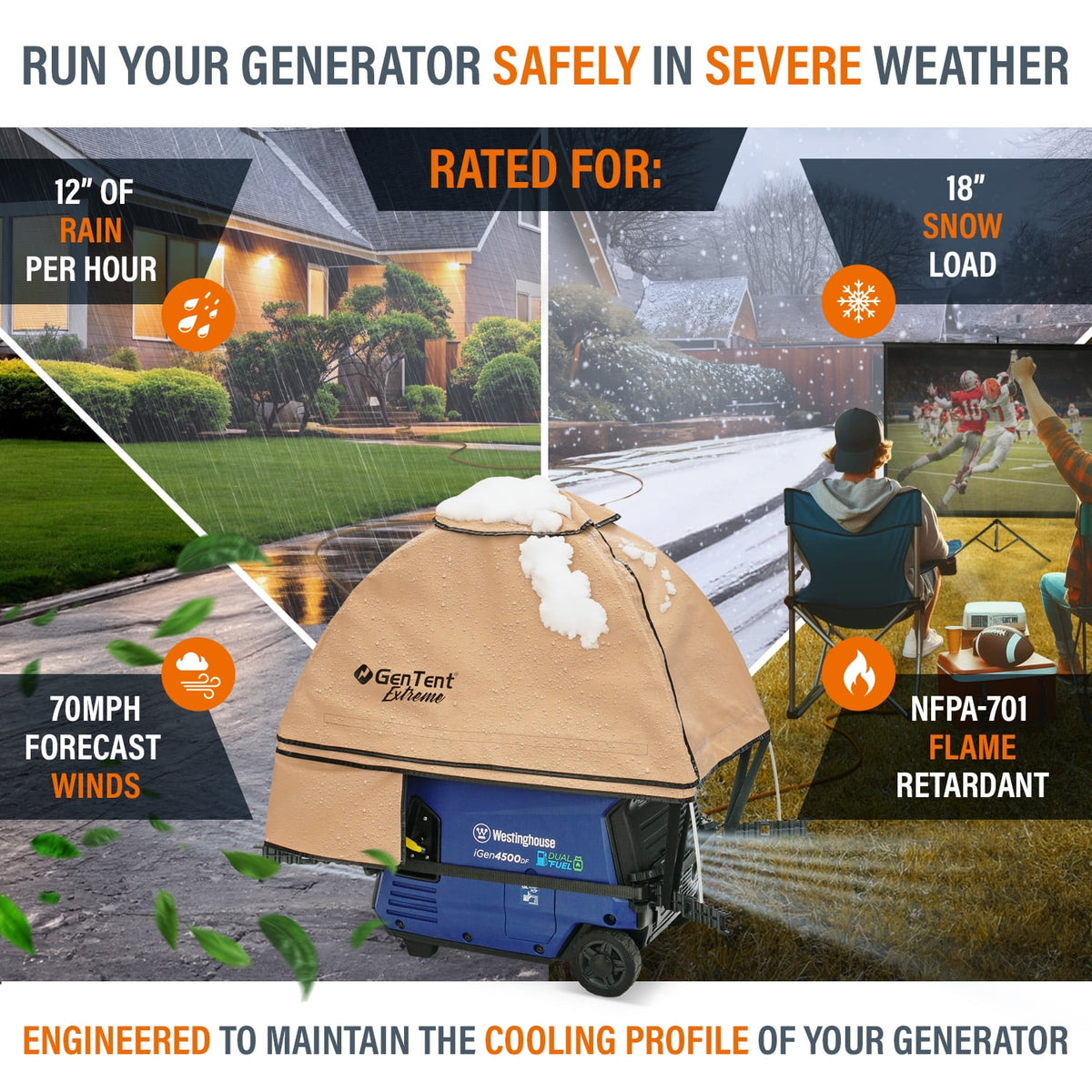 GenTent Inverter Kit - Running Cover for Fully Encased Generators - Flame Retardant, Waterproof Vinyl (Extreme - Tan) Generator Tent