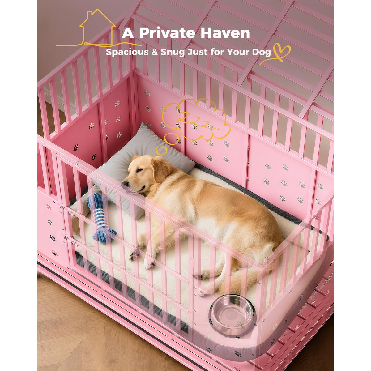 CAMMOO 48" Foldable Heavy Duty Dog Crate Cage for Large Dogs,XL Dog Kennel Indoor,4 Lockable Wheels,Widened Floor Panel,Adjustable Internal Height