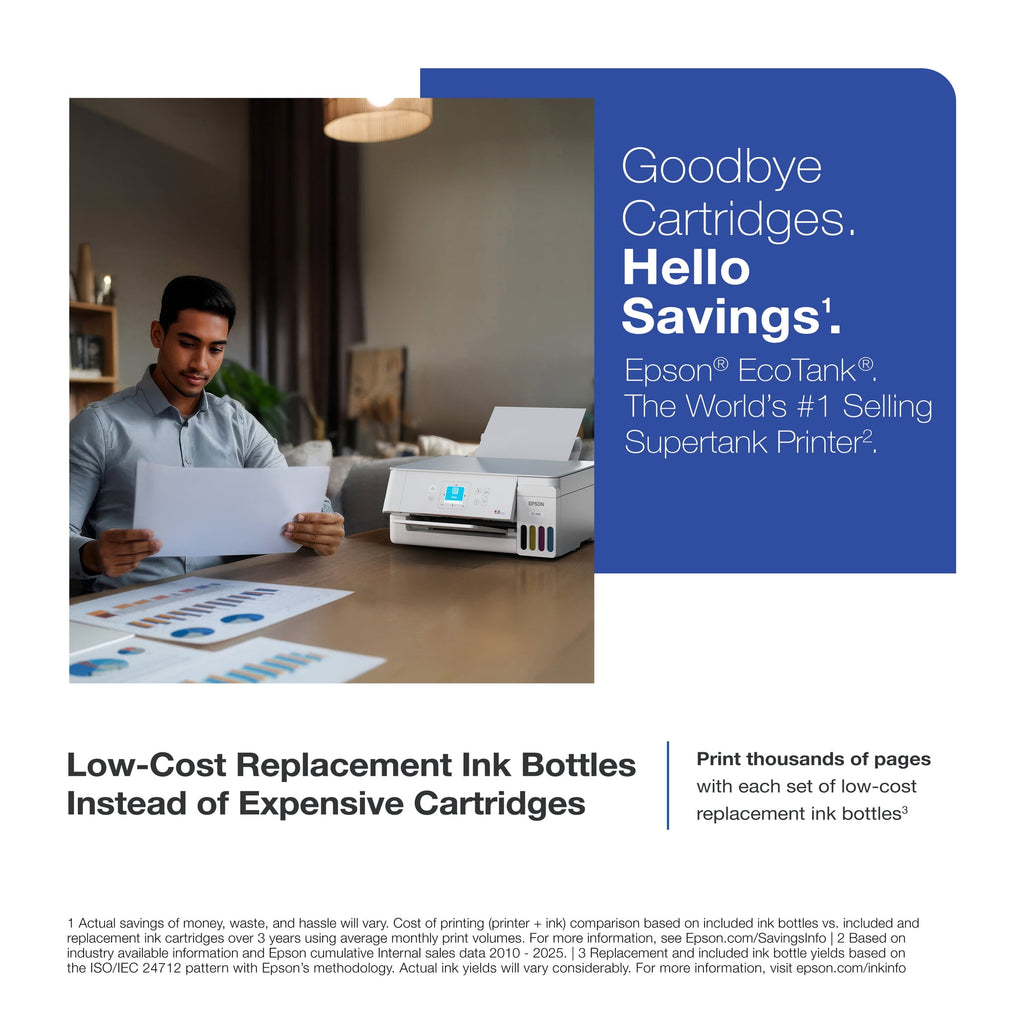 Epson EcoTank ET-2903 Wireless All-in-One Color Supertank Printer with up to 3 Years of Ink, Refillable Tanks, Perfect for Home, 11 PPM, 1.44" Color